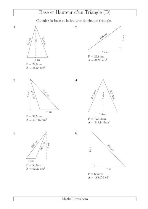 Calcul de la Base et Hauteur des Triangles (D)