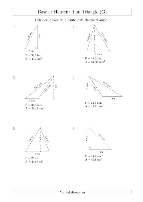 Calcul de la Base et Hauteur des Triangles (G)