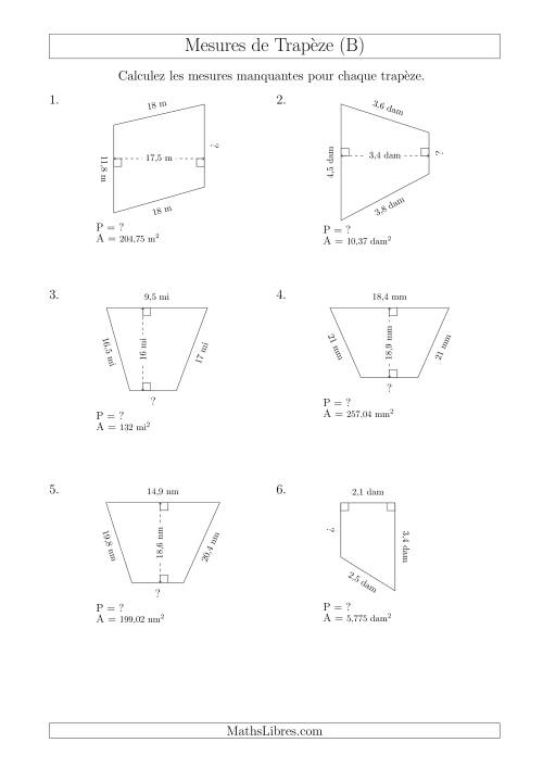 Calcul de la Base et du Périmètre des Trapèzes (B)