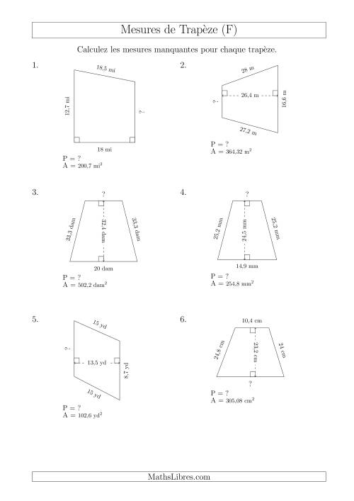 Calcul de la Base et du Périmètre des Trapèzes (F)