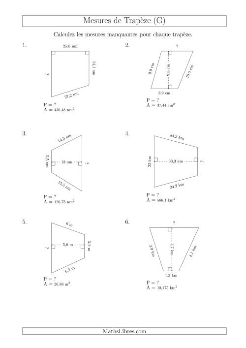 Calcul de la Base et du Périmètre des Trapèzes (G)