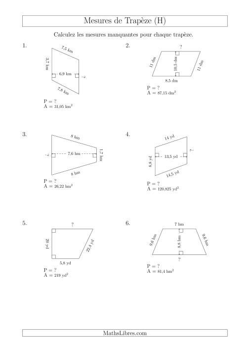 Calcul de la Base et du Périmètre des Trapèzes (H)