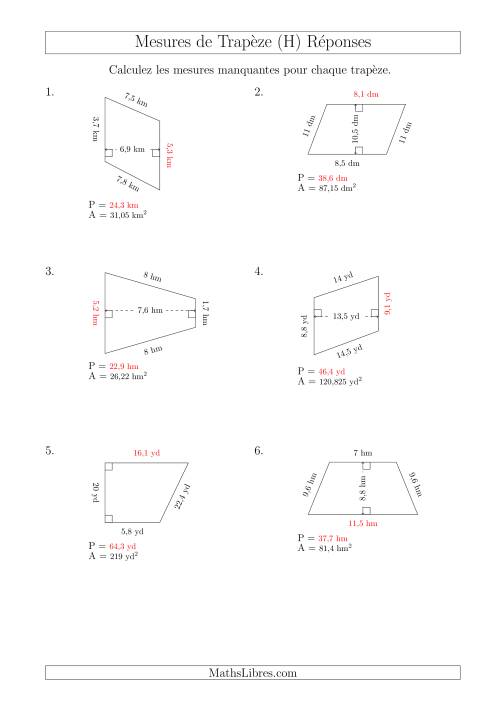 Calcul de la Base et du Périmètre des Trapèzes (H) page 2