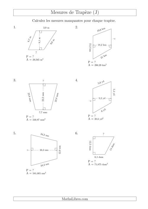 Calcul de la Base et du Périmètre des Trapèzes (J)