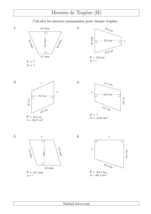 Calcul de Divreses Mesures des Trapèzes (H)