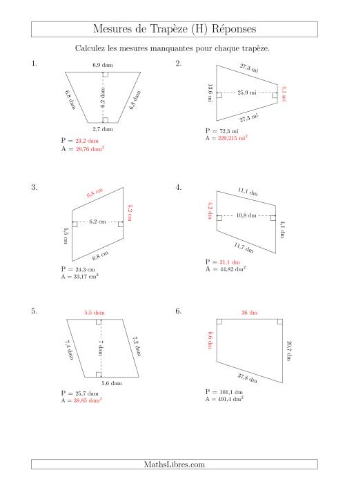 Calcul de Divreses Mesures des Trapèzes (H) page 2