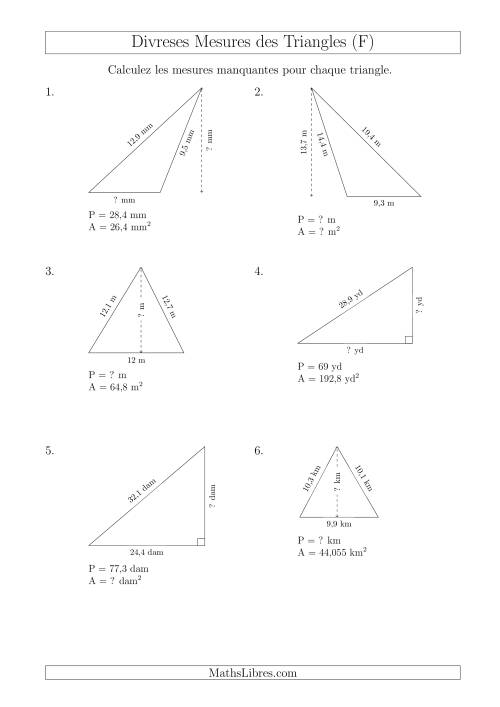 Calcul de Divreses Mesures des Triangles (F)