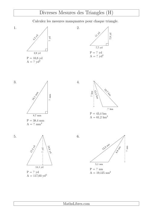 Calcul de Divreses Mesures des Triangles (H)