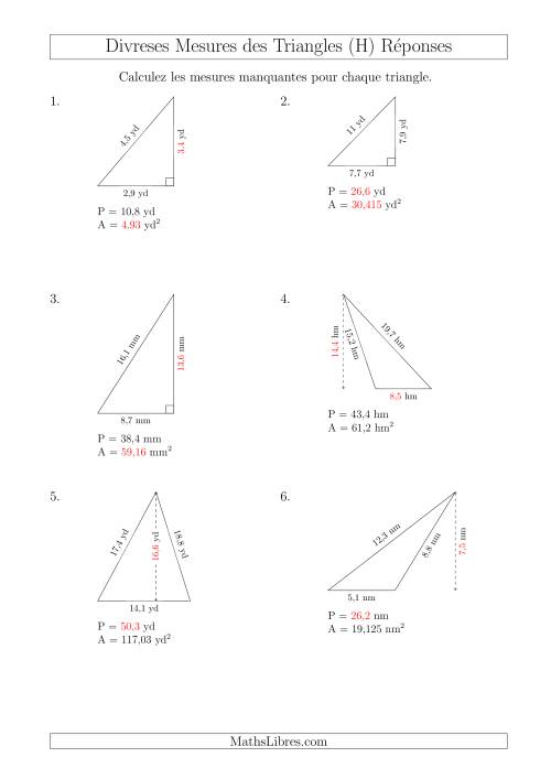 Calcul de Divreses Mesures des Triangles (H) page 2