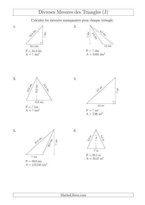 Calcul de Divreses Mesures des Triangles (J)