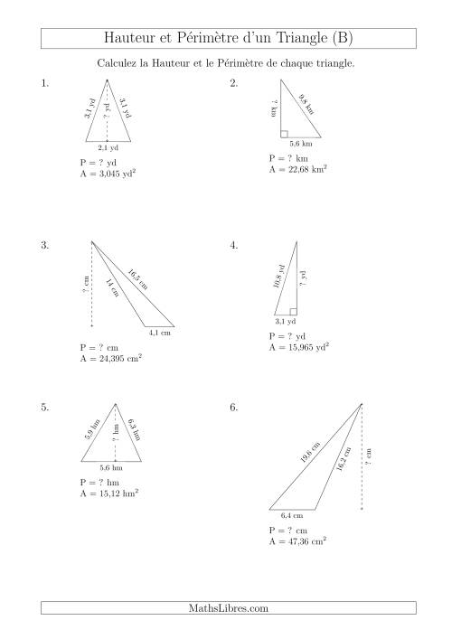 Calcul de la Hauteur et du Périmètre des Triangles (B)