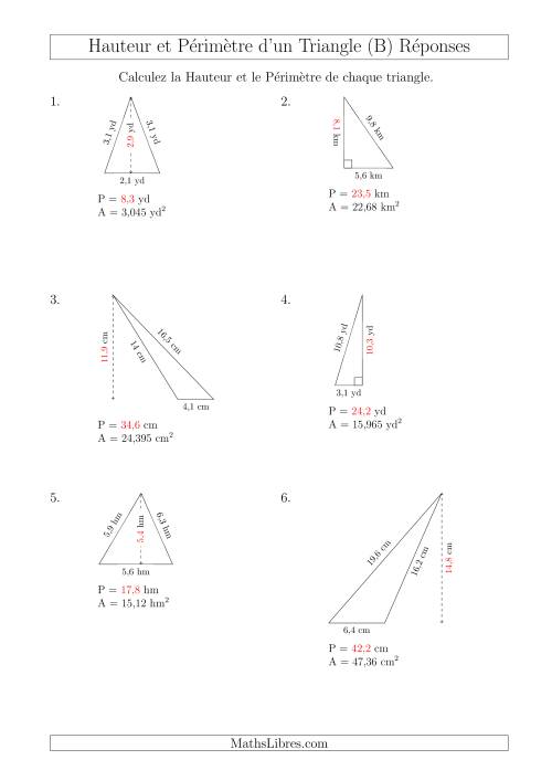 Calcul de la Hauteur et du Périmètre des Triangles (B) page 2