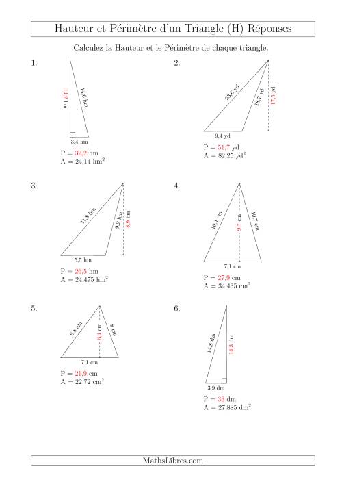 Calcul de la Hauteur et du Périmètre des Triangles (H) page 2