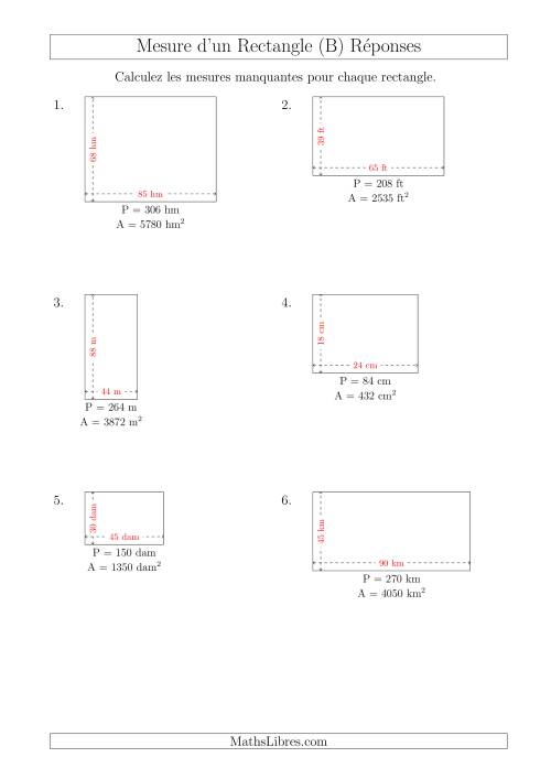 Calcul de la Longueur et la Largeur des Rectangles (Avec de Larges Nombres Entiers) (B) page 2