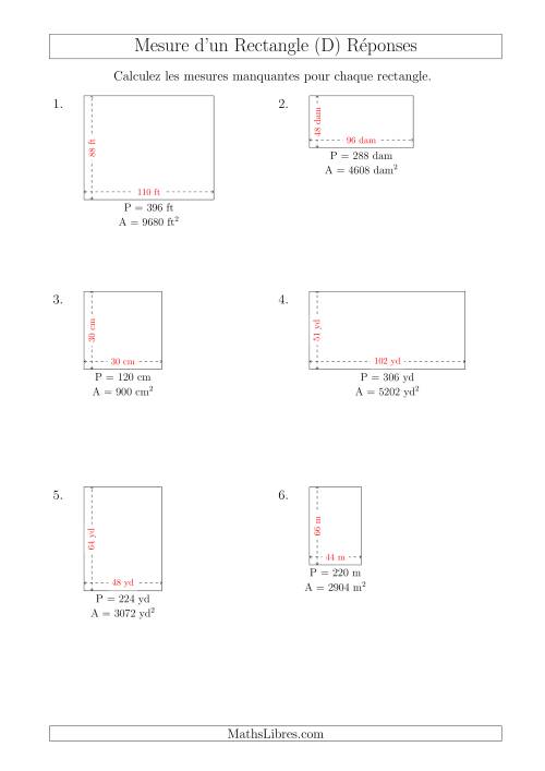 Calcul de la Longueur et la Largeur des Rectangles (Avec de Larges Nombres Entiers) (D) page 2