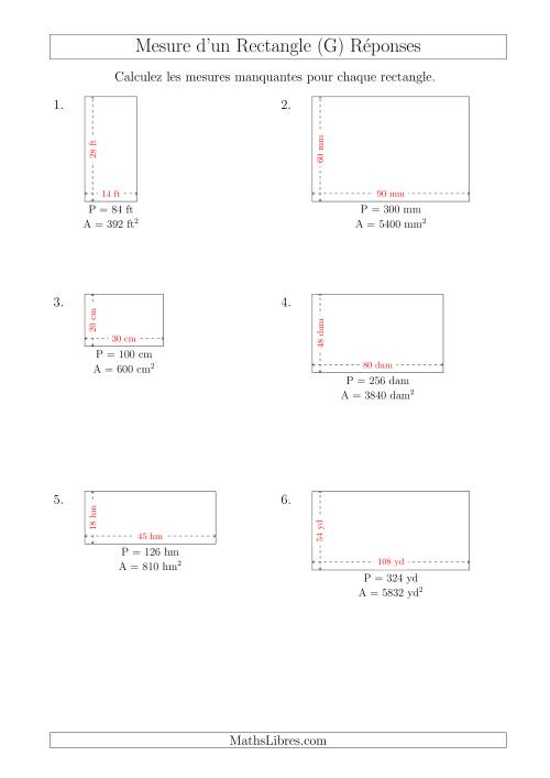 Calcul de la Longueur et la Largeur des Rectangles (Avec de Larges Nombres Entiers) (G) page 2
