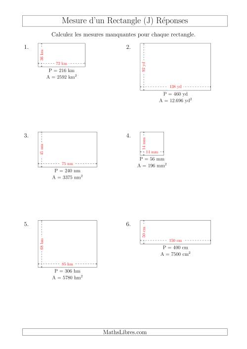 Calcul de la Longueur et la Largeur des Rectangles (Avec de Larges Nombres Entiers) (J) page 2