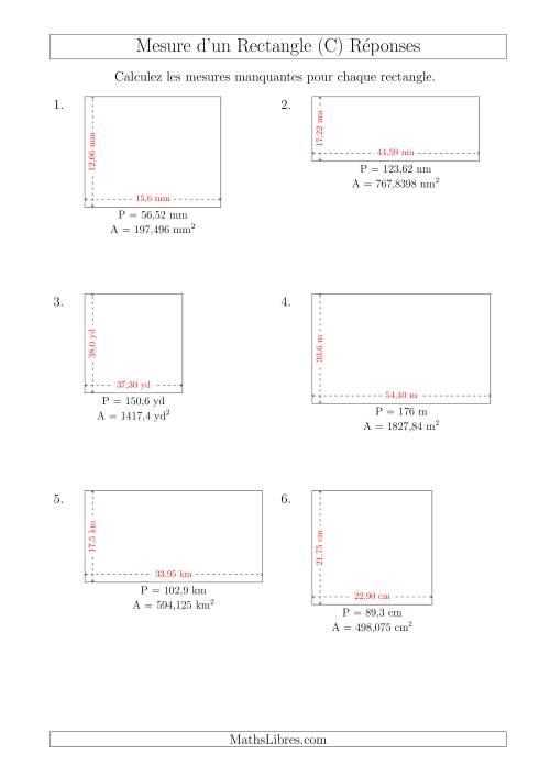 Calcul de la Longueur et la Largeur des Rectangles (Avec des Nombres Décimaux) (C) page 2
