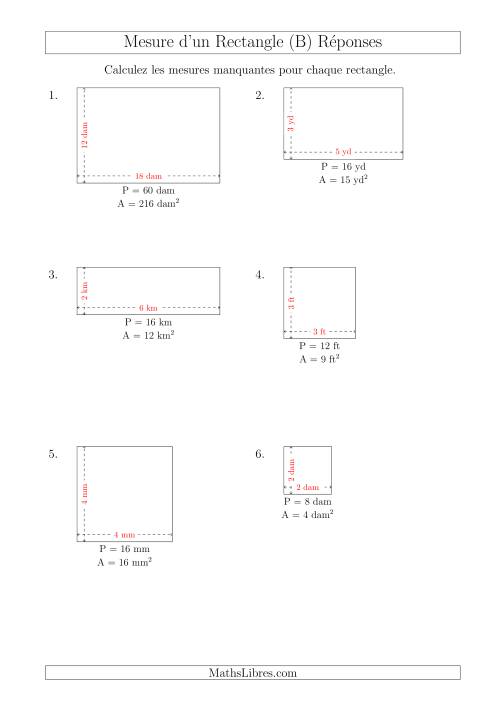 Calcul de la Longueur et la Largeur des Rectangles (Avec de Petits Nombres Entiers) (B) page 2