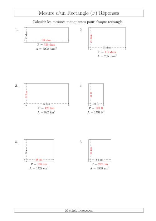 Calcul du Perimètre, Longueur ou Largeur des Rectangles (Avec de Larges Nombres Entiers) (F) page 2