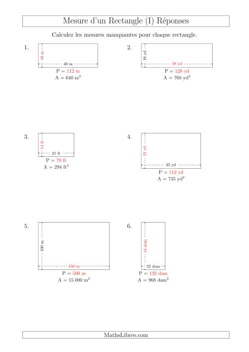 Calcul du Perimètre, Longueur ou Largeur des Rectangles (Avec de Larges Nombres Entiers) (I) page 2