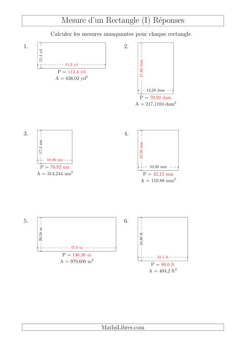 Calcul du Perimètre, Longueur ou Largeur des Rectangles (Avec des Nombres Décimaux) (I) page 2