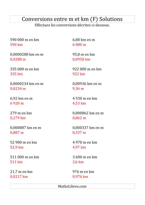 Conversions métriques -- Mètres et kilomètres (F) page 2