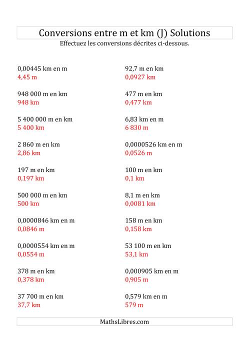 Conversions métriques -- Mètres et kilomètres (J) page 2