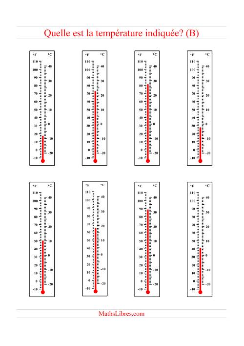 Lecture de température sur un thermomètre (B)