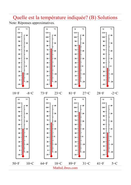 Lecture de température sur un thermomètre (B) page 2