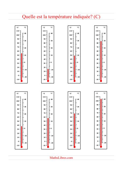 Lecture de température sur un thermomètre (C)