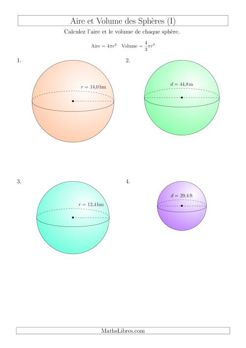 Calcul de l’Aire et du Volume des Sphères (Nombres Décimaux au Dixième Près) (I)