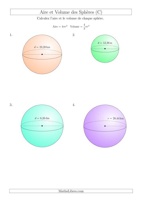 Calcul de l’Aire et du Volume des Sphères (Nombres Décimaux au Centième Près) (C)