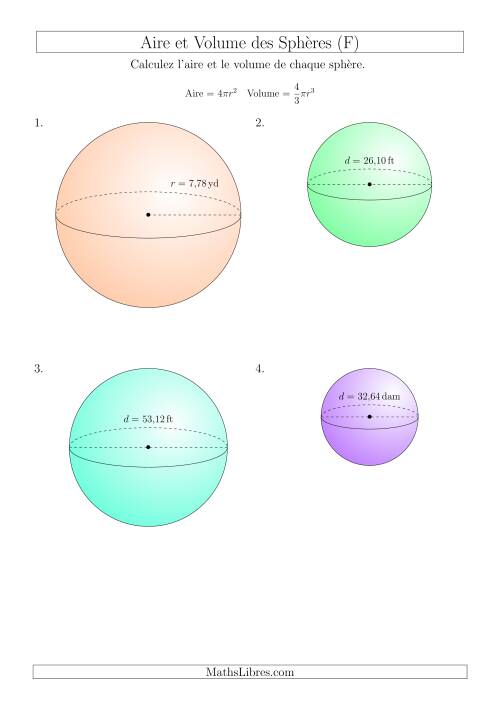 Calcul de l’Aire et du Volume des Sphères (Nombres Décimaux au Centième Près) (F)