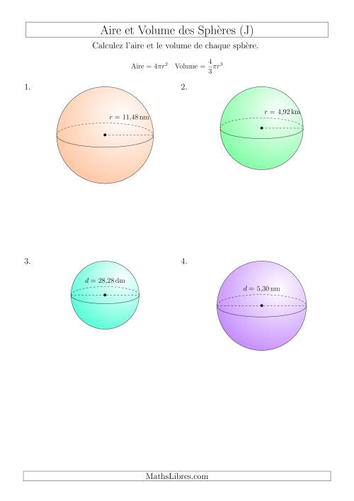 Calcul de l’Aire et du Volume des Sphères (Nombres Décimaux au Centième Près) (J)