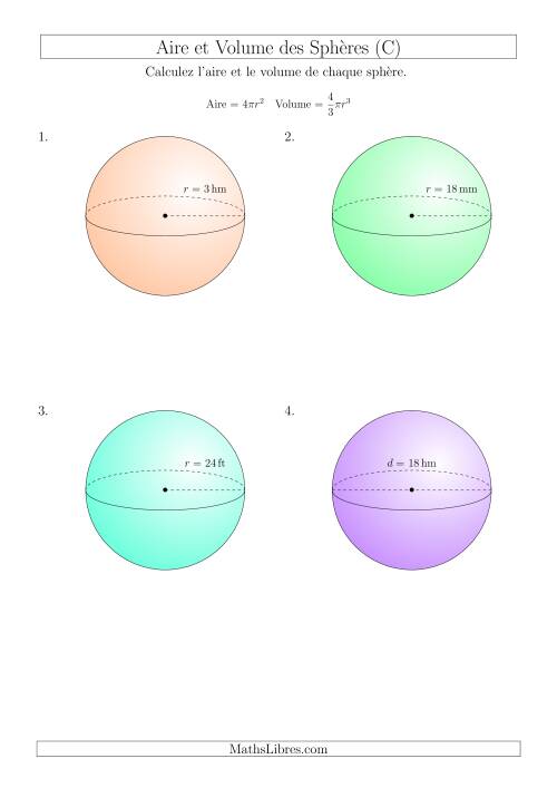 Calcul de l’Aire et du Volume des Sphères (Nombres Entiers) (C)
