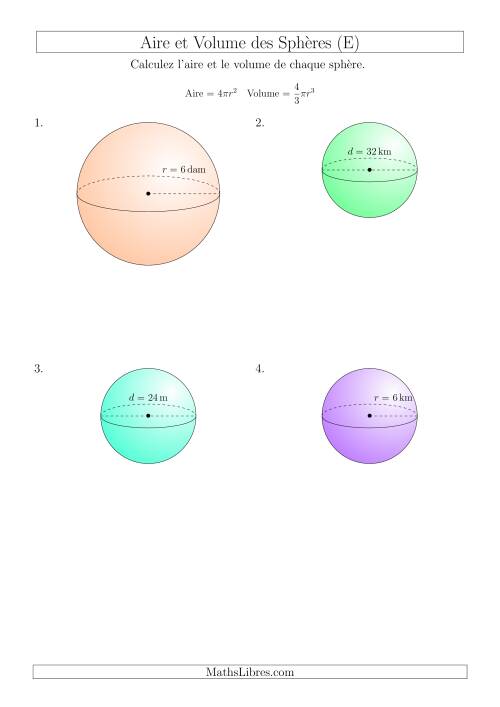 Calcul de l’Aire et du Volume des Sphères (Nombres Entiers) (E)