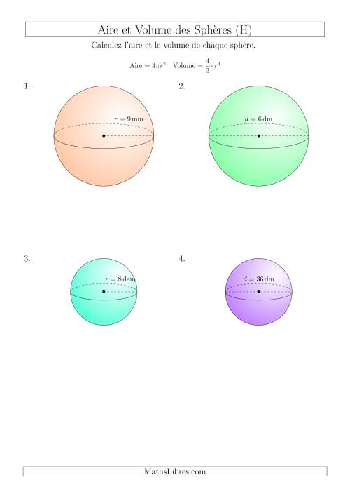 Calcul de l’Aire et du Volume des Sphères (Nombres Entiers) (H)