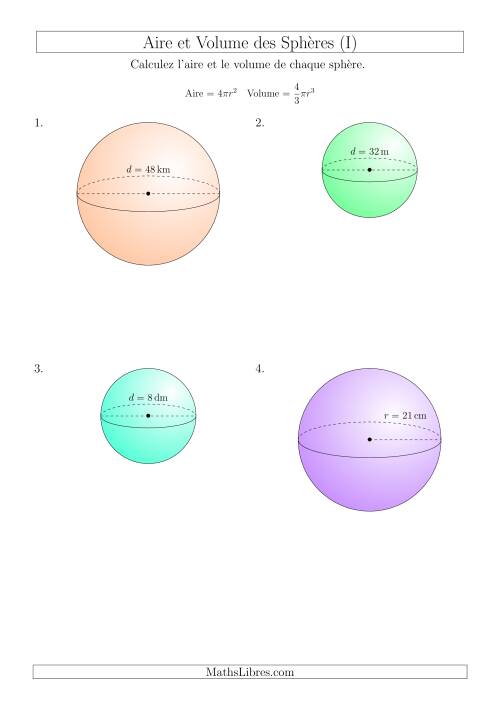 Calcul de l’Aire et du Volume des Sphères (Nombres Entiers) (I)