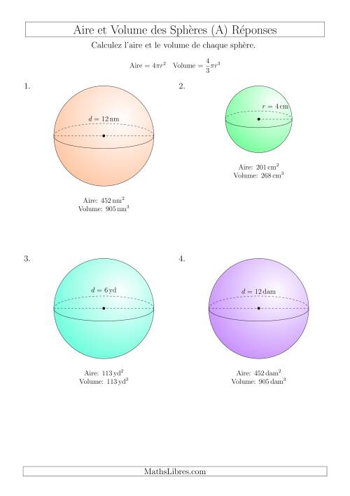 Calcul de l’Aire et du Volume des Sphères (Nombres Entiers) (Tout) page 2