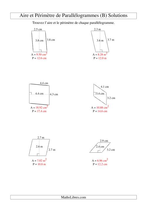 Aire et périmètre de parallélogrammes (jusqu'à 1 décimale; variation 1-5) (B) page 2
