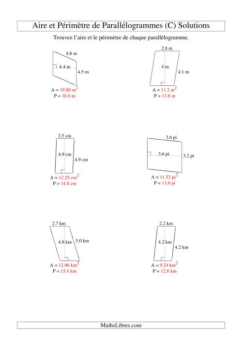 Aire et périmètre de parallélogrammes (jusqu'à 1 décimale; variation 1-5) (C) page 2