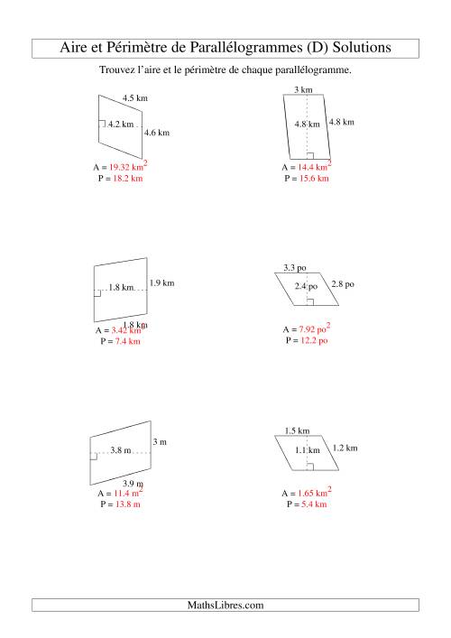 Aire et périmètre de parallélogrammes (jusqu'à 1 décimale; variation 1-5) (D) page 2