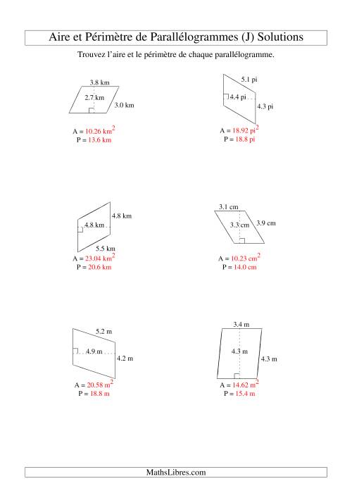 Aire et périmètre de parallélogrammes (jusqu'à 1 décimale; variation 1-5) (J) page 2