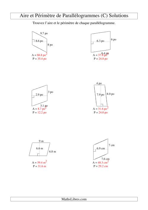 Aire et périmètre de parallélogrammes (nombre entier; variation 1-9) (C) page 2