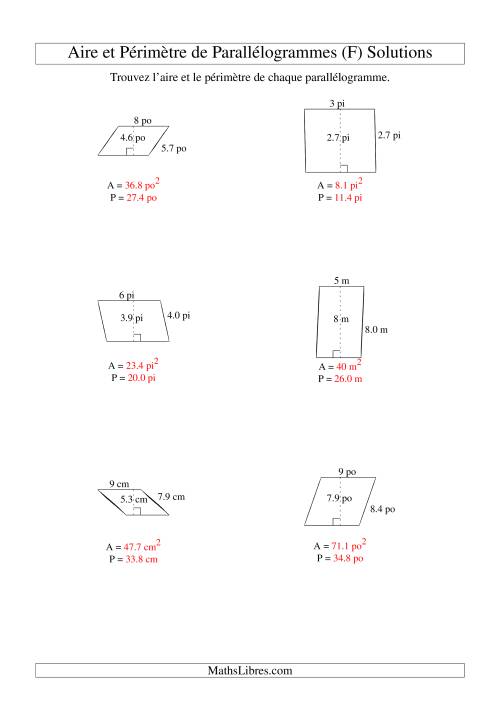 Aire et périmètre de parallélogrammes (nombre entier; variation 1-9) (F) page 2