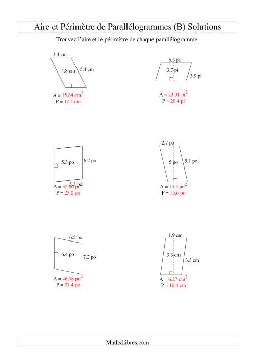 Aire et périmètre de parallélogrammes (jusqu'à 1 décimale; variation 1-9) (B) page 2