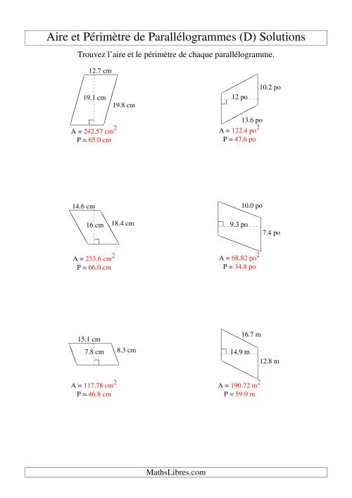 Aire et périmètre de parallélogrammes (jusqu'à 1 décimale; variation 5-20) (D) page 2