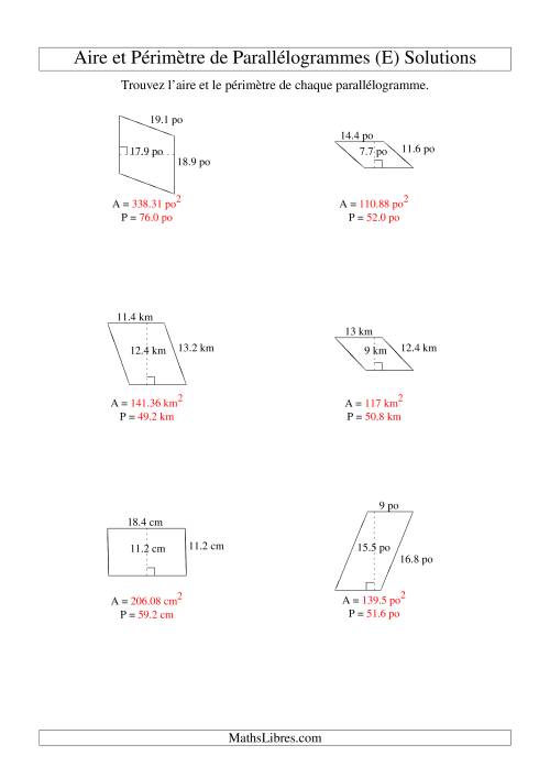 Aire et périmètre de parallélogrammes (jusqu'à 1 décimale; variation 5-20) (E) page 2