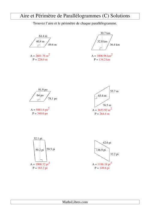 Aire et périmètre de parallélogrammes (jusqu'à 1 décimale; variation 10-99) (C) page 2